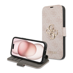 Guess 4G Big Metal Logo Book Wallet Case hoesje voor Apple iPhone 15 - Roze