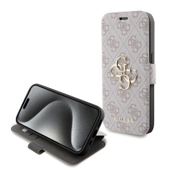Guess 4G Big Metal Logo Book Wallet Case hoesje voor Apple iPhone 15 Pro Max - Roze