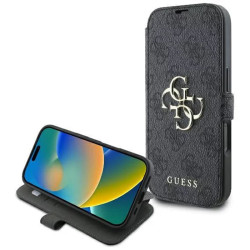 Guess 4G Big Metal Logo Book Wallet Case hoesje voor Apple iPhone 16 Pro - Zwart