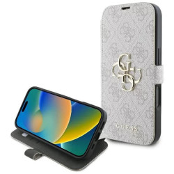 Guess 4G Big Metal Logo Book Wallet Case hoesje voor Apple iPhone 16 Pro Max - Roze