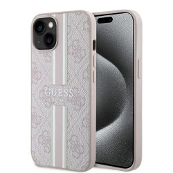 Guess 4G Printed Stripes Hard Case Back Cover hoesje met MagSafe voor Apple iPhone 15 - Roze