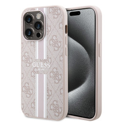 Guess 4G Printed Stripes Hard Case Back Cover hoesje met MagSafe voor Apple iPhone 15 Pro - Roze