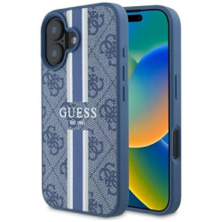 Guess 4G Printed Stripes Hard Case Back Cover hoesje met MagSafe voor Apple iPhone 16 - Blauw