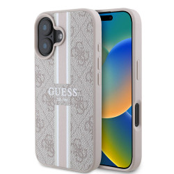 Guess 4G Printed Stripes Hard Case Back Cover hoesje met MagSafe voor Apple iPhone 16 Plus - Roze