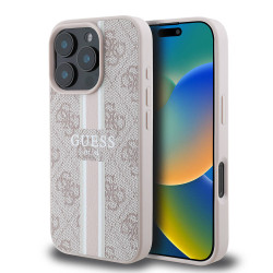 Guess 4G Printed Stripes Hard Case Back Cover hoesje met MagSafe voor Apple iPhone 16 Pro - Roze