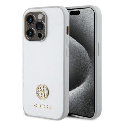 Guess 4G Strass Metal Logo Hard Case Back Cover hoesje voor Apple iPhone 15 Pro Max - Zilver