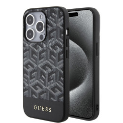 Guess GCube Stripes Hard Case Back Cover hoesje met MagSafe voor Apple iPhone 15 Pro Max - Zwart