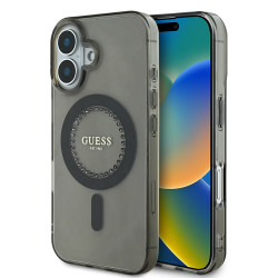Guess IML Rhinestones Back Cover hoesje met MagSafe voor Apple iPhone 16 - Zwart