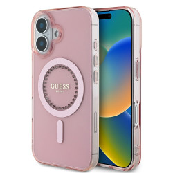 Guess IML Rhinestones Back Cover hoesje met MagSafe voor Apple iPhone 16 Plus - Roze