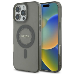 Guess IML Rhinestones Back Cover hoesje met MagSafe voor Apple iPhone 16 Pro Max - Zwart