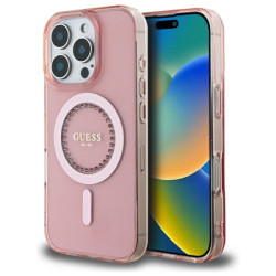 Guess IML Rhinestones Back Cover hoesje met MagSafe voor Apple iPhone 16 Pro Max - Roze