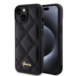 Guess Quilted Puffed Metal Logo Back Cover hoesje voor Apple iPhone 15 - Zwart