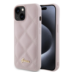 Guess Quilted Puffed Metal Logo Back Cover hoesje voor Apple iPhone 15 - Roze