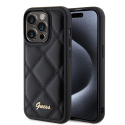Guess Quilted Puffed Metal Logo Back Cover hoesje voor Apple iPhone 15 Pro Max - Zwart