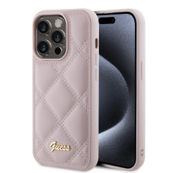 Guess Quilted Puffed Metal Logo Back Cover hoesje voor Apple iPhone 15 Pro Max - Roze