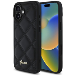 Guess Quilted Puffed Metal Logo Back Cover hoesje voor Apple iPhone 16 Plus - Zwart