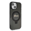 Guess Ring Stand Script Glitter Back Cover hoesje met MagSafe voor Apple iPhone 15 - Zwart 3