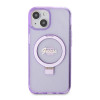Guess Ring Stand Script Glitter Back Cover hoesje met MagSafe voor Apple iPhone 15 - Paars 2