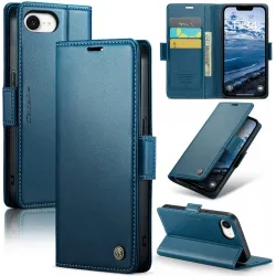 CASEME Litchi Texture Book Wallet Case hoesje voor Apple iPhone 17e/16e - Blauw
