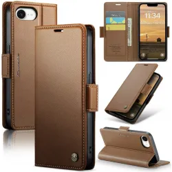 CASEME Litchi Texture Book Wallet Case hoesje voor Apple iPhone 17e/16e - Bruin