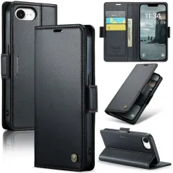 CASEME Litchi Texture Book Wallet Case hoesje voor Apple iPhone 17e/16e - Zwart