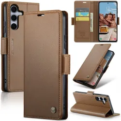 CASEME Litchi Texture Book Wallet Case hoesje voor Samsung Galaxy S25 Plus - Bruin