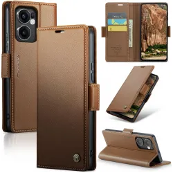 CASEME Litchi Texture Book Wallet Case hoesje voor Oppo Reno13 F 4G/5G / Reno13 FS 5G - Bruin