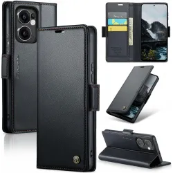 CASEME Litchi Texture Book Wallet Case hoesje voor Oppo Reno13 F 4G/5G / Reno13 FS 5G - Zwart