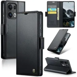 CASEME Litchi Texture Book Wallet Case hoesje voor Oppo Reno13 Pro - Zwart