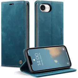CASEME Retro Texture Book Wallet Case hoesje voor Apple iPhone 17e/16e - Blauw