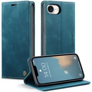 CASEME Retro Texture Book Wallet Case hoesje voor Apple iPhone 17e/16e - Blauw