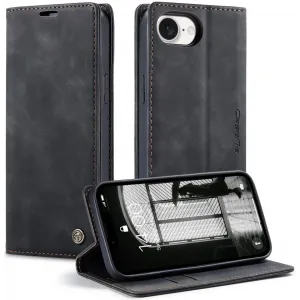 CASEME Retro Texture Book Wallet Case hoesje voor Apple iPhone 17e/16e - Zwart