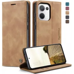 CASEME Retro Texture Book Wallet Case hoesje voor Oppo Reno13 - Lichtbruin