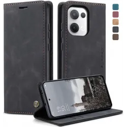 CASEME Retro Texture Book Wallet Case hoesje voor Oppo Reno13 - Zwart