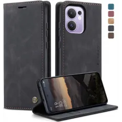 CASEME Retro Texture Book Wallet Case hoesje voor Oppo Reno13 F 4G/5G / Reno13 FS 5G - Zwart
