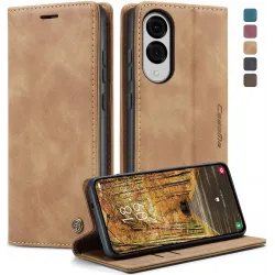CASEME Retro Texture Book Wallet Case hoesje voor Samsung Galaxy S25 Edge - Lichtbruin