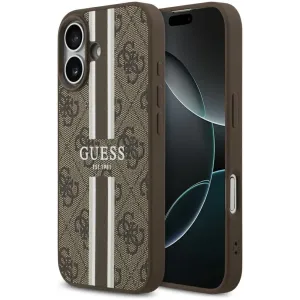 Guess 4G Printed Stripes Hard Case Back Cover hoesje met MagSafe voor Apple iPhone 17 - Bruin