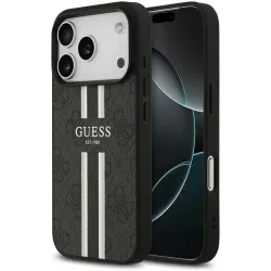 Guess 4G Printed Stripes Hard Case Back Cover hoesje met MagSafe voor Apple iPhone 17 Pro - Zwart