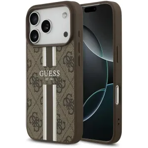 Guess 4G Printed Stripes Hard Case Back Cover hoesje met MagSafe voor Apple iPhone 17 Pro - Bruin