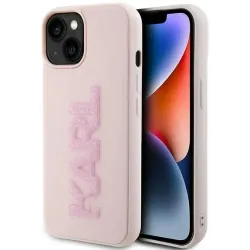 Karl Lagerfeld 3D Rubber Glitter Logo Back Cover hoesje voor Apple iPhone 15 - Roze