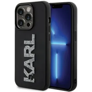 Karl Lagerfeld 3D Rubber Glitter Logo Back Cover hoesje voor Apple iPhone 15 Pro Max - Zwart
