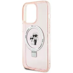 Karl Lagerfeld Ring Stand Karl & Choupette Hard Case Back Cover hoesje met MagSafe voor Apple iPhone 15 Pro - Roze