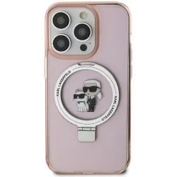Karl Lagerfeld Ring Stand Karl & Choupette Hard Case Back Cover hoesje met MagSafe voor Apple iPhone 15 Plus/14 Plus - Roze