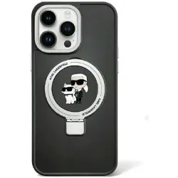 Karl Lagerfeld Ring Stand Karl & Choupette Hard Case Back Cover hoesje met MagSafe voor Apple iPhone 15 - Zwart