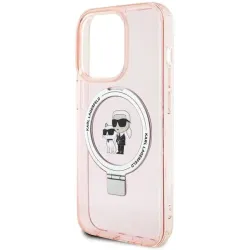 Karl Lagerfeld Ring Stand Karl & Choupette Hard Case Back Cover hoesje met MagSafe voor Apple iPhone 15 Pro Max - Roze