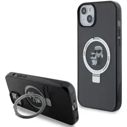Karl Lagerfeld Ring Stand Karl & Choupette Hard Case Back Cover hoesje met MagSafe voor Apple iPhone 14 - Zwart