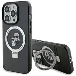 Karl Lagerfeld Ring Stand Karl & Choupette Hard Case Back Cover hoesje met MagSafe voor Apple iPhone 14 Pro Max - Zwart