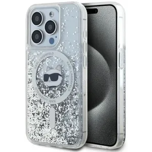 Karl Lagerfeld Liquid Glitter Choupette Head Back Cover hoesje met MagSafe voor Apple iPhone 14 Pro - Transparant