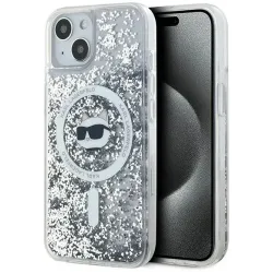 Karl Lagerfeld Liquid Glitter Choupette Head Back Cover hoesje met MagSafe voor Apple iPhone 15 Plus/14 Plus - Transparant