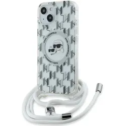 Karl Lagerfeld IML Crossbody Monogram Karl & Choupette Head Back Cover hoesje met MagSafe voor Apple iPhone 15/14 - Transparant